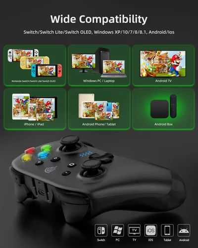 Vista 2 de EasySMX Switch Pro Controller for Nintendo SwitchLiteOLED, Wireless Switch Pro Controller with 4 Programmable Buttons, Dual Vibration, Turbo, Motion