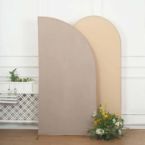 Vista 119 de Efavormart - Juego de 4 fundas de elastano beige para arco de media luna, fundas de telón de fondo Chiara de 2.5 pies a 7 pies para escenarios