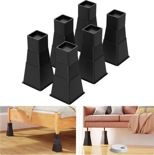 Vista 7 de Elevadores de cama de 12 pulgadas, resistentes, ajustables para cama, sofá, mesa, silla, soporta hasta 1500 libras (juego de 4, negro)