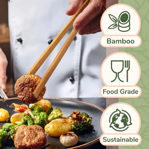 Vista 3 de BambooMN - Pinzas reutilizables de bambú "A" para tostadas de 7.9" - Marrón carbonizado - 10 piezas Carbonizado - Bloque de fulcro - 10 Piezas