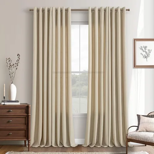 Vista 24 de Cortinas de avena con ojales DUKIYO de 96 pulgadas de largo para sala de estar, comedor, juego de 2 paneles, cortinas de arena y beige
