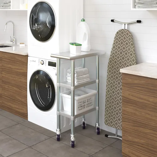 Vista 5 de AmGood Stainless Steel Work Table with 2 Shelves and Casters Metal Utility Table On Wheels