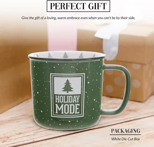 Vista 3 de Pavilion Gift Company - Modo festivo: taza de cerámica de 18 onzas, verde con acabado moteado, taza de café duradera de pared gruesa