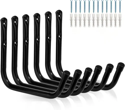 Vista 9 de Ganchos de almacenamiento de garaje, perchas de utilidad en J resistentes para montaje en pared