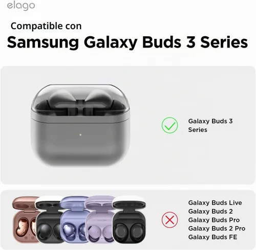 Vista 2 de elago - Funda transparente para Galaxy Buds 3 Pro, 3 y 3 FE Carabiner Included, Premium TPU Cover, Wireless Charging, Headphone Accessories, for