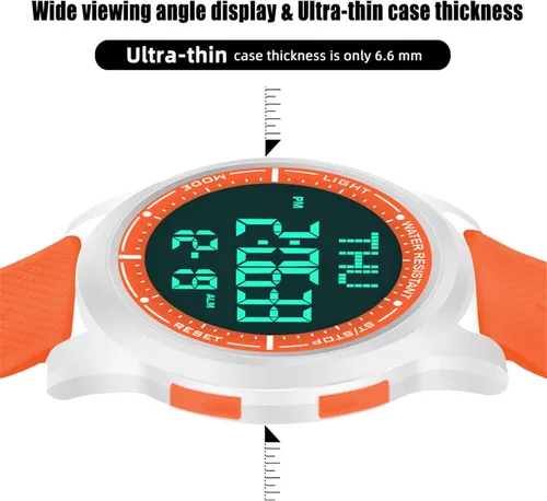 Vista 20 de Beeasy - Reloj digital de pulsera resistente al agua con cronómetro, alarma, cuenta regresiva, doble zona horaria, ultrafino, pantalla angular muy