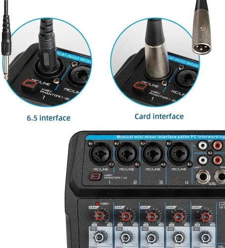 Vista 9 de Mezclador de audio, consola de mezcla de sonido, mezclador profesional, mezcla de potencia, USB para grabación/DJ/karaoke/escenario y estudio