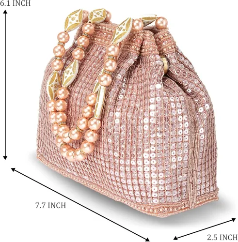 Vista 4 de Aheli Bolsos indios Potli para mujer bolso de noche embrague étnico novia monedero con cordón