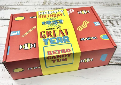 Vista 3 de Dulces retro, nostálgicos, 1957, década de 1960, caja de regalo de 60 años de antigüedad, 50s jr