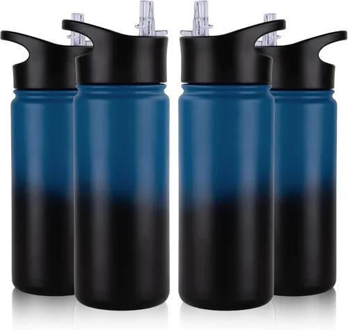 Vista 70 de Botella de agua aislada de 64 onzas con tapas de pajita y boquilla, jarra de agua de acero inoxidable de medio galón con mango de paracord, vacío