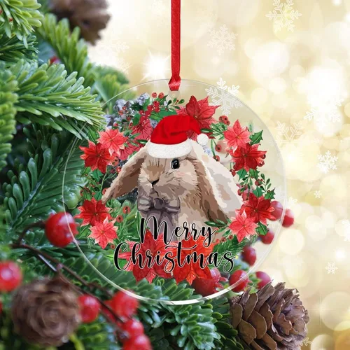Vista 7 de Adorno acrílico circular de 3 pulgadas para decoración de árbol de Navidad, corona de feliz Navidad, conejo de animal, colgante de acrílico