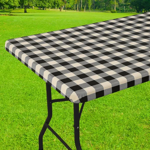 Vista 34 de Smiry Mantel cuadrado de pícnic, manteles de vinilo elásticos impermeables, fundas de mesa de lana cuadriculada con parte trasera de franela