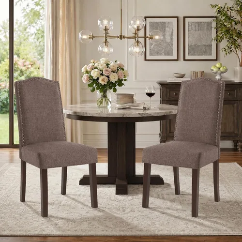 Vista 17 de Juego de 2 sillas de comedor tapizadas modernas y elegantes para cocina Beige