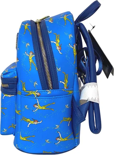 Vista 3 de Loungefly Exclusivo bolso de hombro de doble correa de Peter Pan y Tinker Bell, Azul, Moderno