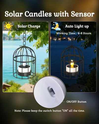 Vista 4 de SoulBay 6 velas de té de energía solar, velas para exteriores, sin llama, IP65, impermeables, recargables, con sensor de atardecer a amanecer