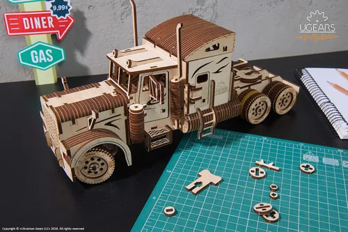 Vista 7 de UGEARS Modelos 3-D Rompecabezas de madera - Camión mecánico pesado niño VM-03 Kit de modelo de madera para adultos y adolescentes