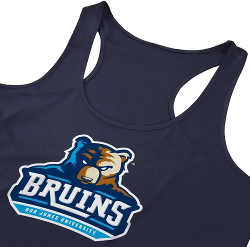 Vista 5 de Camiseta deportiva sin mangas oficial de NCAA Collegiate para mujer, con espalda cruzada, colección con logotipo primario