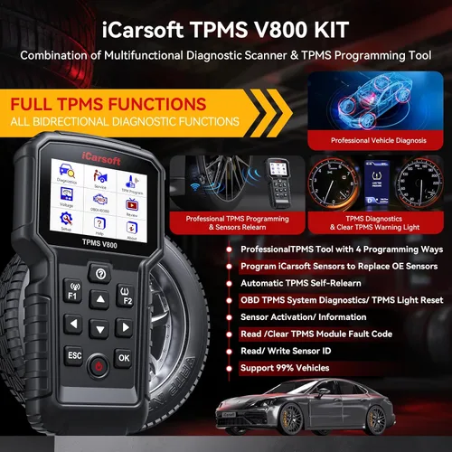 Vista 2 de iCarsoft TPMS V800 Herramienta de programación y reaprendizaje TPMS con 4 sensores - Escáner de diagnóstico OBD2