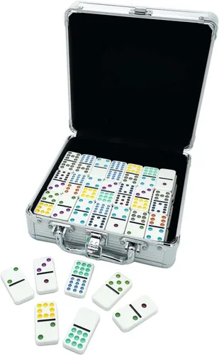 Vista 4 de Front Porch Classics, Juego de dominó de tren mexicano de aluminio, 2 a 8 jugadores de 8 a 99 años
