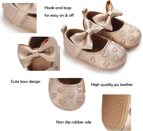 Vista 5 de BEBARFER Zapatos Mary Jane para bebés y niñas, planos con nudo de lazo, suela antideslizante para niños pequeños