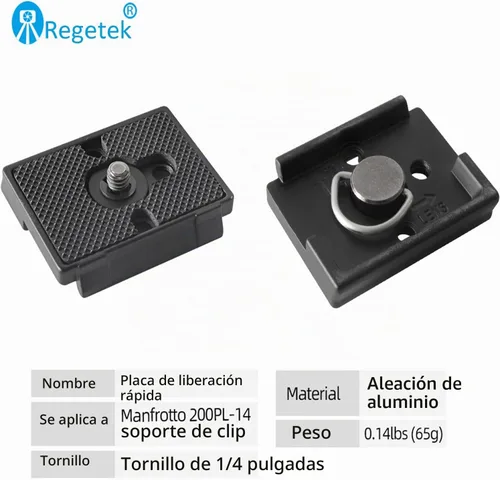 Vista 2 de Regetek Paquete de 2 placas de liberación rápida con tornillo de 1/4 "-20 para trípode de cámara Bogen 3157N Manfrotto 200PL-14 RC2