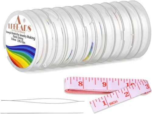 Vista 8 de LPBeads 12 rollos de 0.8mm de hilo elástico para hacer joyería de pulseras con agujas y regla para ensartar cuentas