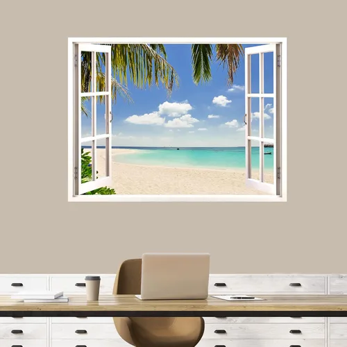 Vista 20 de IDEA4WALL Adhesivo mural removible para pared, arena blanca tropical, playa, orilla, palmera, naturaleza, desierto, fotografía, arte moderno