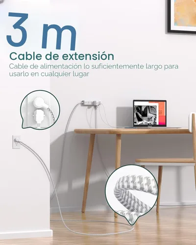 Vista 3 de Regleta protectora de sobretensiones – Cable de extensión de 10 pies, regleta de alimentación con 12 salidas de CA amplias 3 USB, enchufe plano