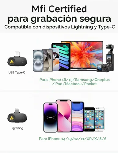 Vista 5 de MAONO Wave T1 Mini Micrófono Lavalier inalámbrico para iPhone Android Phone PC, cancelación de ruido AI, rango de 328 pies, filtro de voz, batería