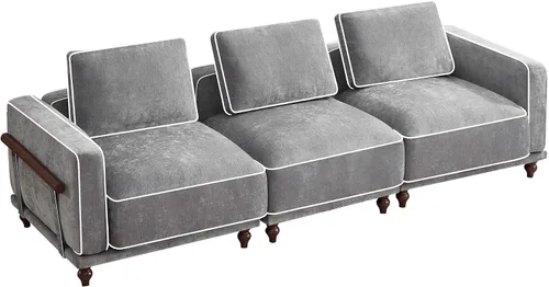 Vista 19 de Sofá biplaza modular de 80 pulgadas, sofá modular Cloud con reposabrazos y patas de madera, cómodo sofá tapizado de 2 plazas para sala de estar