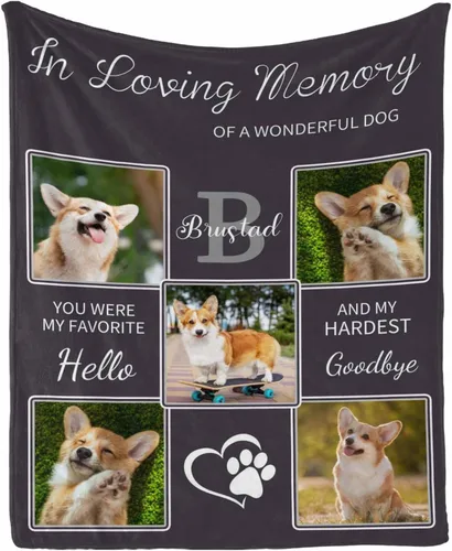 Vista 19 de InterestPrint Manta de perro personalizada en memoria amorosa de la pérdida con imágenes y nombre, regalo personalizado de recuerdo de condolencias