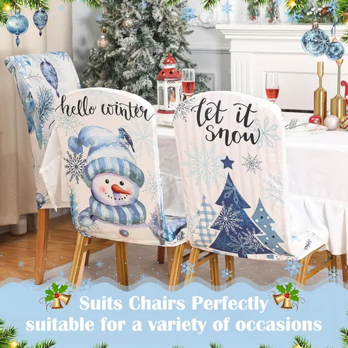Vista 4 de Preboun Juego de 6 fundas para sillas de invierno extraíbles y lavables, elásticas para comedor, fundas protectoras para silla Parson para Blanco