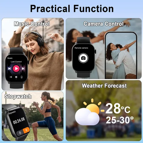 Vista 6 de Reloj inteligente (responder/hacer llamada), 1.96" HD para hombres y mujeres, nuevo reloj de fitness 2025 con más de 100 modos deportivos, monitor