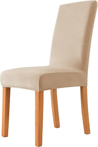 Vista 9 de Fundas elásticas para sillas de comedor, fundas protectoras de asiento extraíbles de terciopelo suave para silla Parson (2, beige)
