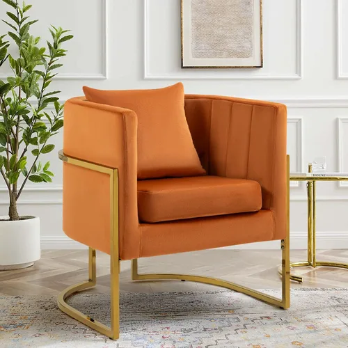 Vista 21 de X-VOLSPORT Silla decorativa de terciopelo, moderna, con forma de barril, para sala de estar/dormitorio/recepción de invitados, sillón de club