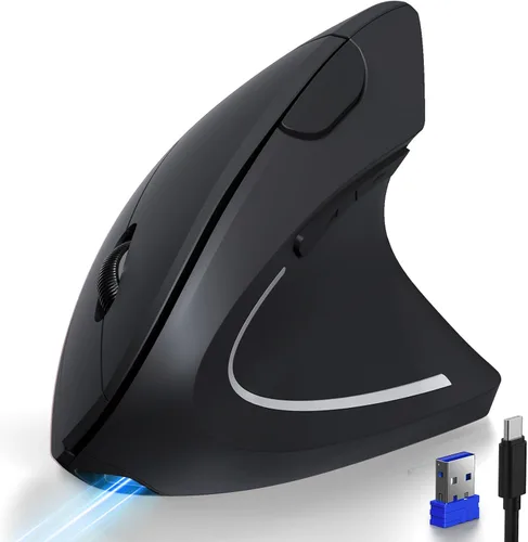 Vista 10 de TECKNET Ratón Ergonómico, Ratones Verticales Recargables 2.4G+Bluetooth 6 DPI Ajustables, Ratón Óptico Inalámbrico para Túnel Carpiano Mano Derecha