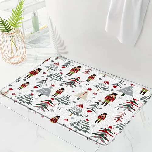 Vista 4 de GCTNBJL Juego de 3 alfombrillas de baño para árbol de Navidad, diseño de copo de nieve, rojo, gris, dibujos animados, invierno, vacaciones, baño