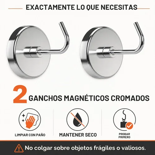 Vista 7 de PRIMADA Ganchos magnéticos extra fuertes (paquete de 2, cromado) – Ganchos magnéticos de neodimio resistentes para refrigerador, cabinas