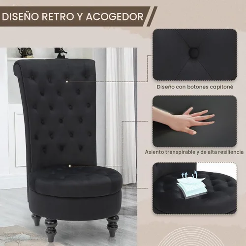 Vista 3 de AVAWING - Silla decorativa de terciopelo con respaldo alto de 46 pulgadas, color negro