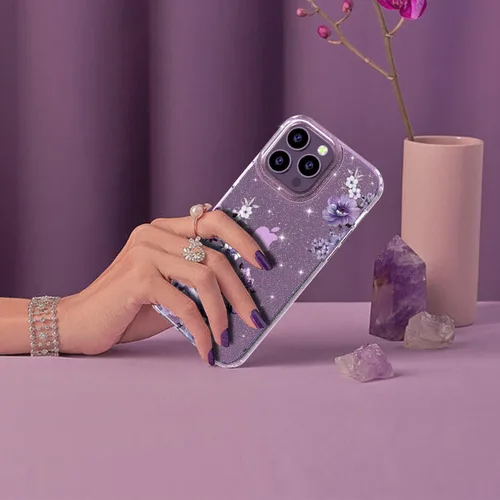 Vista 7 de OKP Funda 3 en 1 para iPhone 14 Pro Max, con protector de pantalla/protector de lente de cámara, bonito patrón floral, transparente, brillante