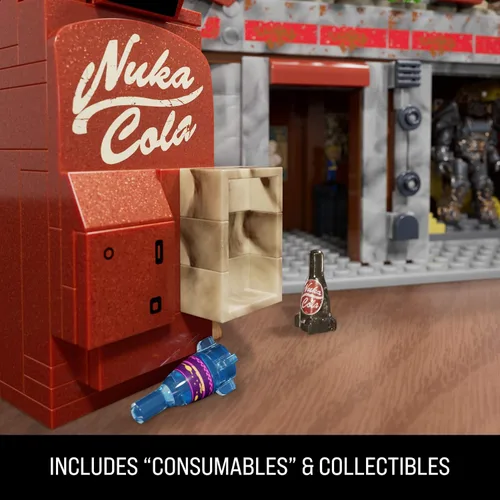 Vista 5 de MEGA Fallout - Figuras de acción de construcción, parada de camiones Red Rocket con 824 piezas, 2 personajes posables y accesorios