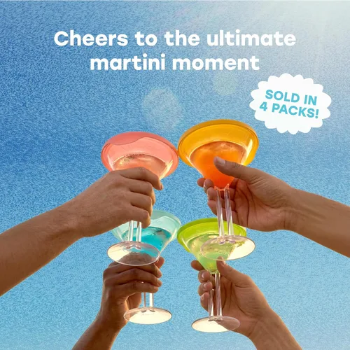 Vista 3 de LipLidz - Vasos de Martini reutilizables, paquete de 4, vasos de plástico sin BPA de doble tallo de 10 onzas con tapa, hechas en Estados Unidos