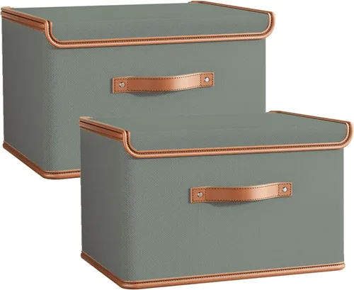 Vista 13 de Tuza Paquete de 2 contenedores de almacenamiento con tapas, contenedor organizador plegable de armario, caja organizadora de tela con asas, cajas