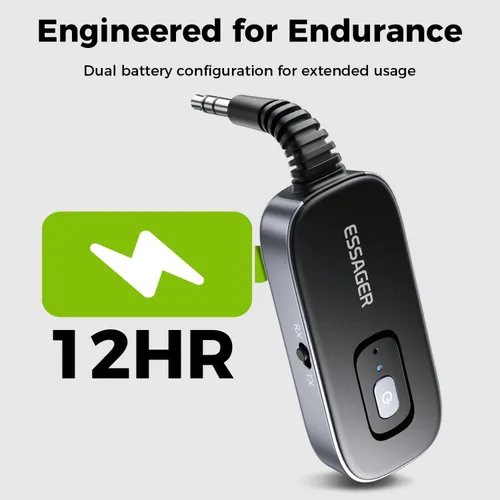Vista 3 de ESSAGER Adaptador Bluetooth para automóvil, cancelación de ruido, receptor AUX Bluetooth de 0.138 in para automóvil, transmisor de receptor de audio