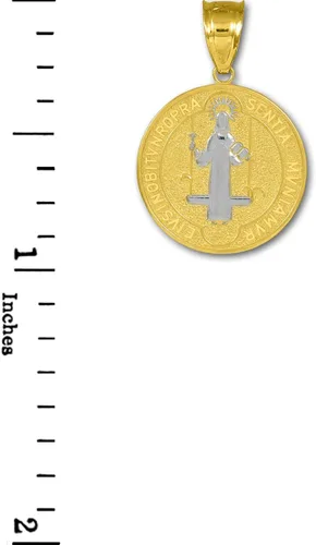Vista 3 de Medalla de San Benito 10K Colgante de Moneda de Oro Bicolor (Mediano), Metal, no conocido
