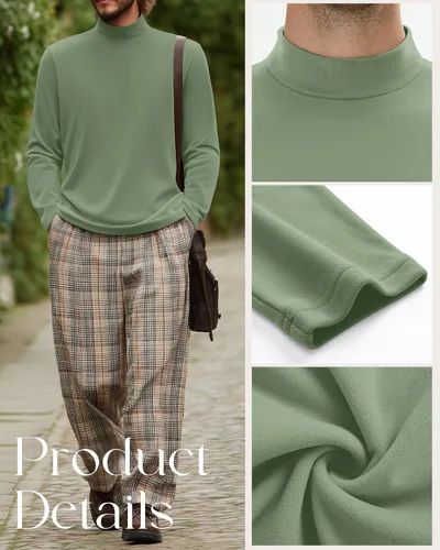 Vista 3 de Paquete de 4 Camisas de Cuello Alto Simulado para Hombre, Suéter Pullover Térmico de Manga Larga, Camiseta Interior Casual de Ajuste Holgado