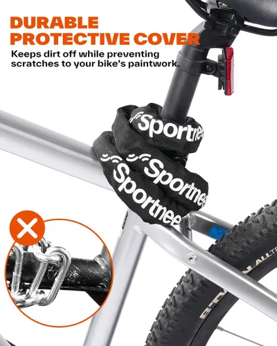 Vista 4 de Sportneer Candado de cadena de bicicleta: combinación reiniciable de 5 dígitos resistente antirrobo con eslabones cuadrados de 3.2 pies