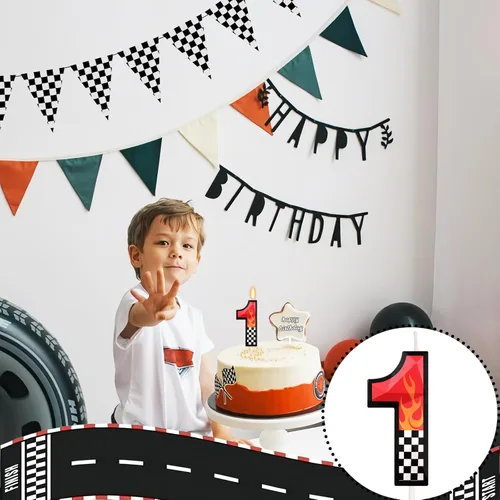 Vista 5 de Vela de cumpleaños número 1 de coches de carreras, decoraciones