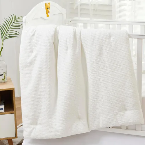 Vista 5 de Brandream Juego de ropa de cama de 3 piezas para cuna de bebé, color blanco sólido, 100% algodón, tejido de gofre, de coco, elegante, unisex