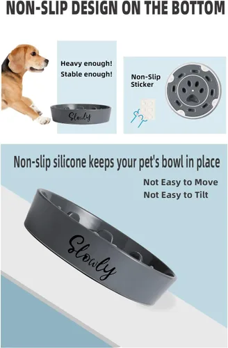 Vista 3 de Cuencos para perros de alimentación lenta, cuenco de cerámica para perros de tamaño mediano, color gris